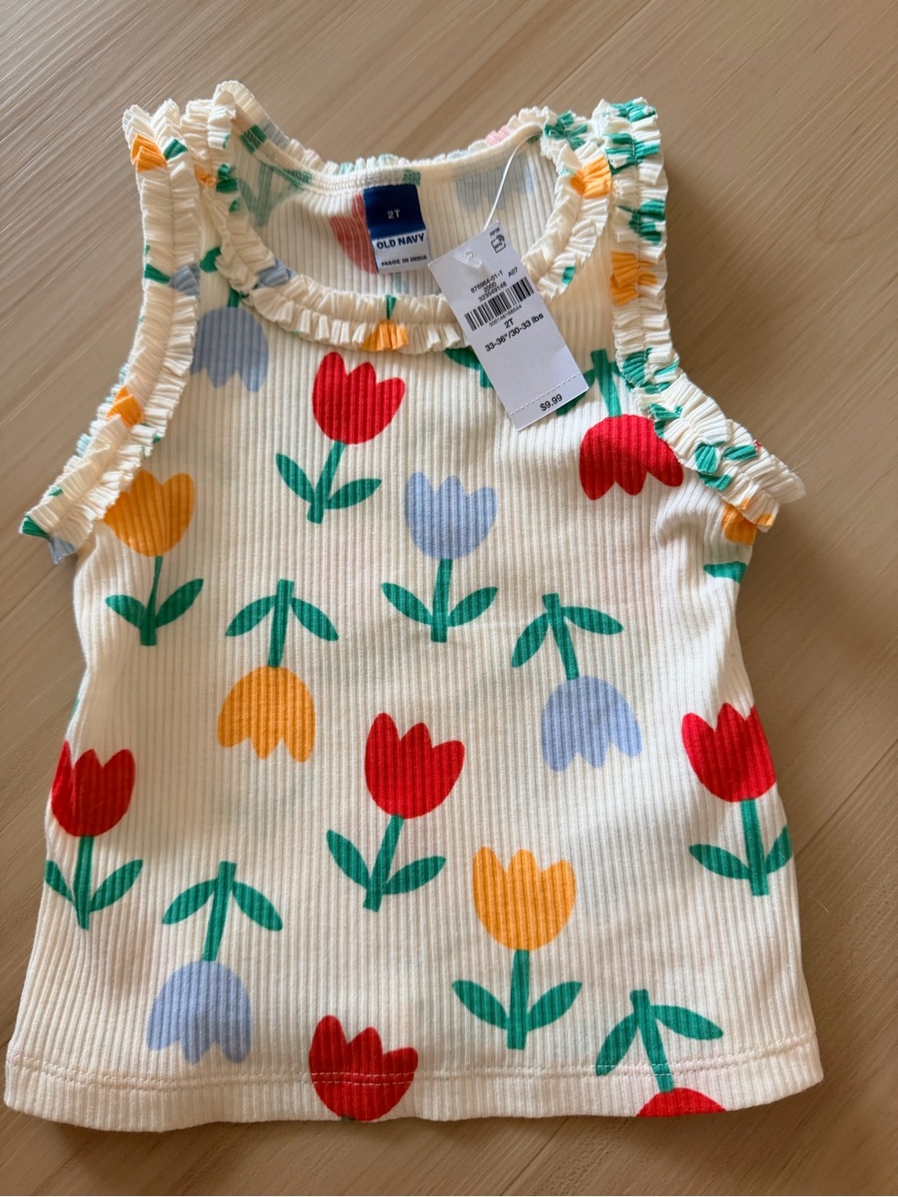 Old Navy Cream Tulip Print Ruffle Tank Top - Red, Yellow, Light Blue, Green